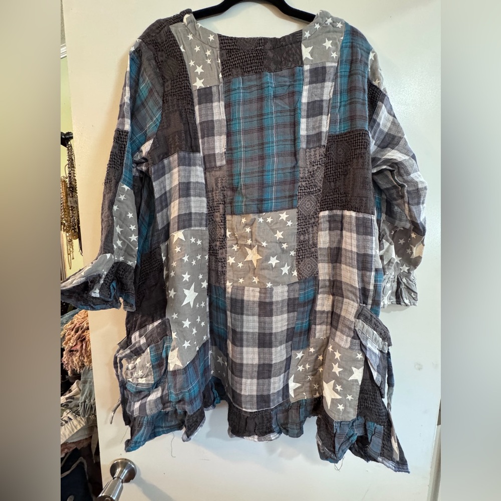 Paper Lace Brand Large Plaid Patchwork Tunic Top